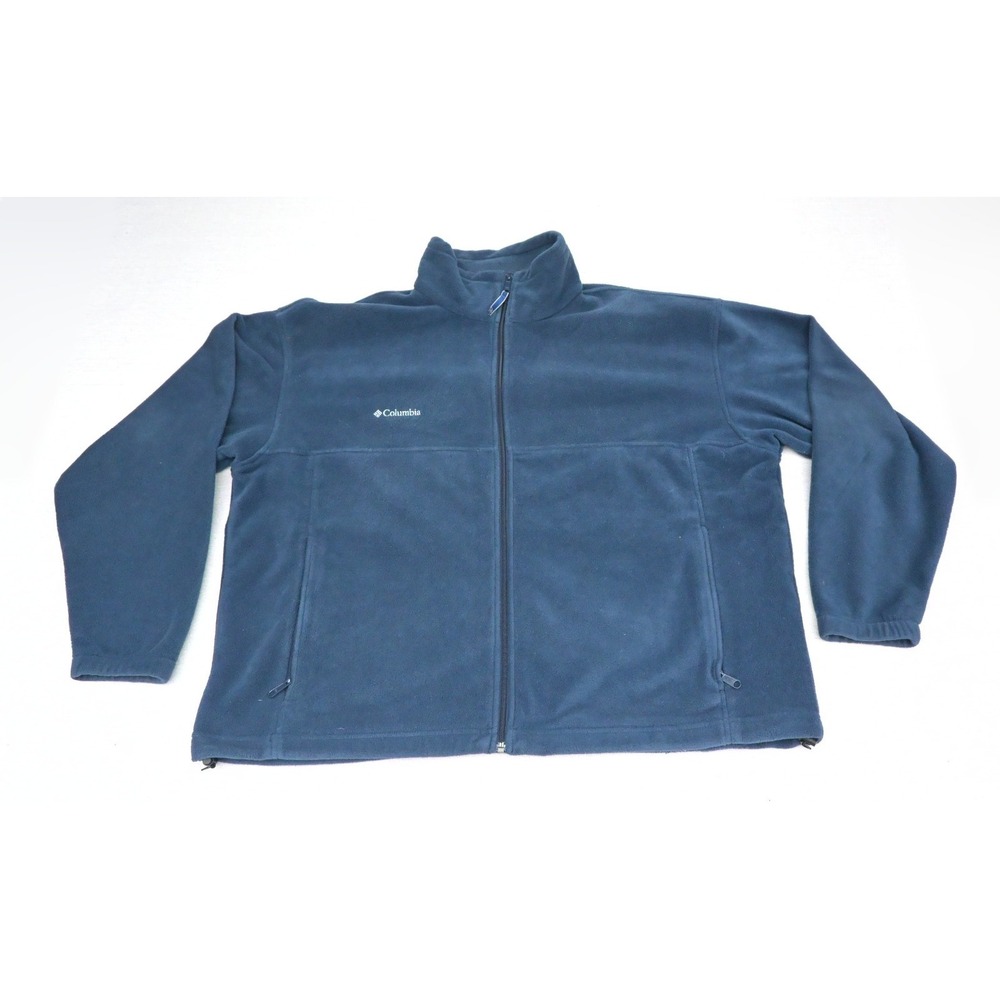 Columbia Mens XXL Navy Fleece Full Zip Jacket Stand Collar Drawcord Hem Lined